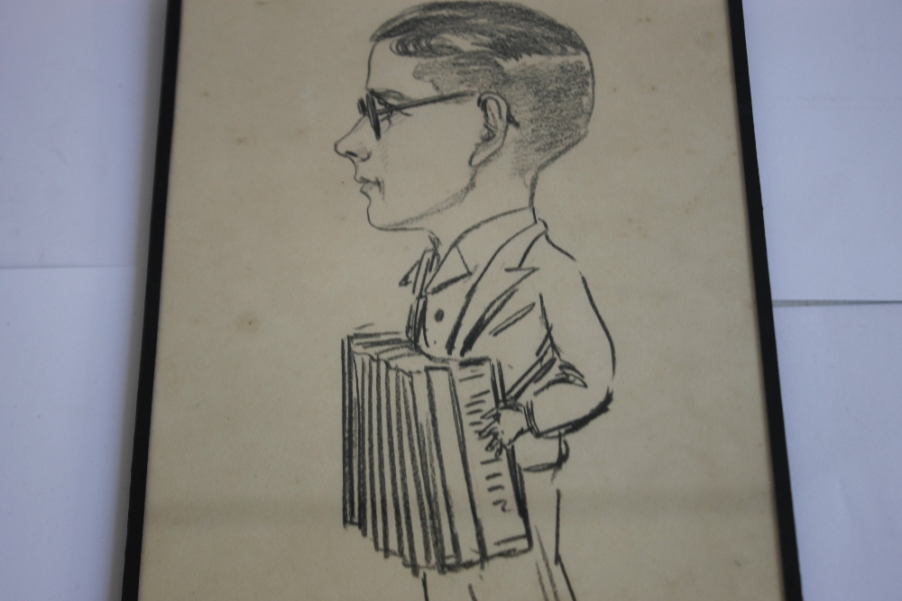 PAT ROONEY CHARCOAL CARICATURE SKETCH, signed 1938, under glass 28 x 19 cm - Image 3 of 3