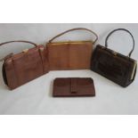 THREE VINTAGE HIDE HANDBAGS AND A CLUTCH BAG, one Mappin & Webb, one Marquessa and two unknown