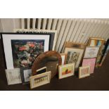 A QUANTITY OF ASSORTED PICTURES, PRINTS, AND MIRRORS,