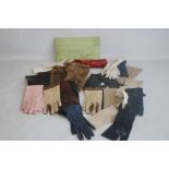 A TRAY OF ASSORTED VINTAGE PAIRS OF GLOVES mainly leather to include Milore, Elless, Dent Fownes, (