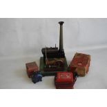 A VINTAGE MODEL DAMPFMASCHINE STEAM ENGINE with fixed cylinder instructions togetherw ith a boxed