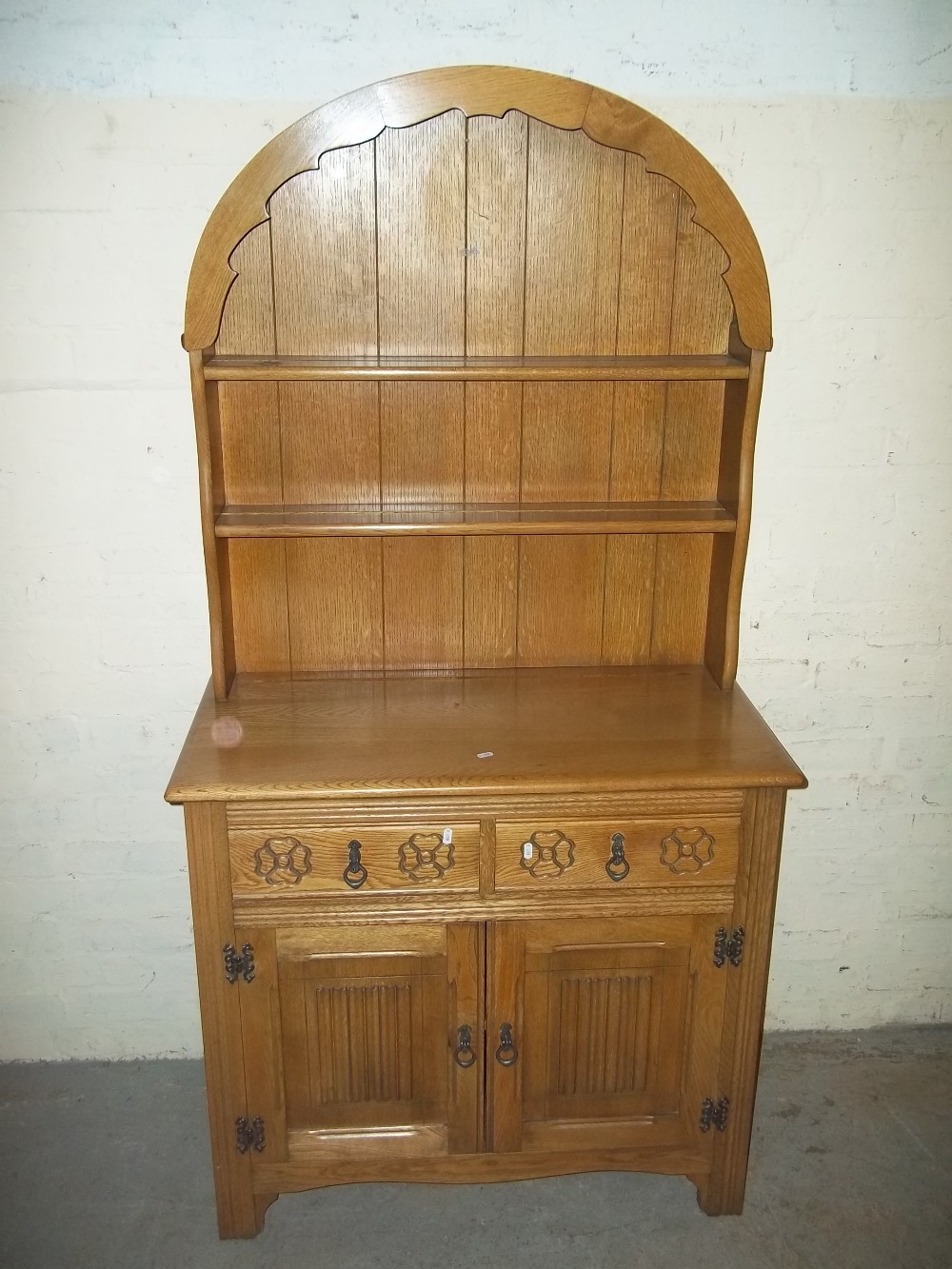 AN OAK ARCHED DISPLAY DRESSER