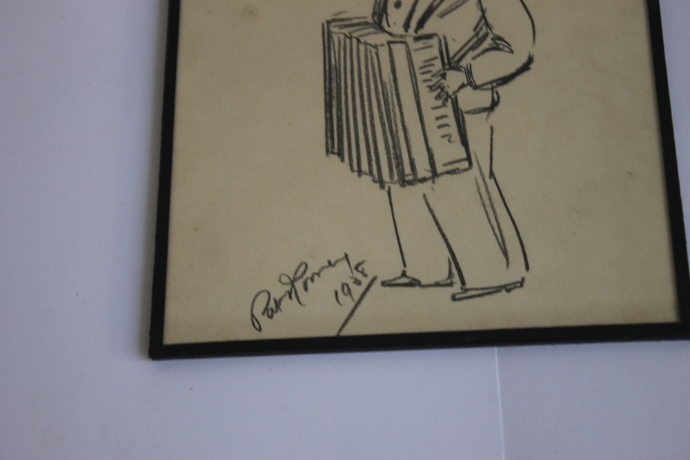 PAT ROONEY CHARCOAL CARICATURE SKETCH, signed 1938, under glass 28 x 19 cm - Image 2 of 3