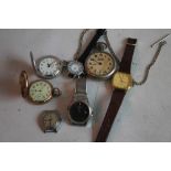 AN ELGIN GOLD PLATED HUNTER POCKET WATCH and two others together with a small quantity of wrist