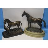 TWO SPELTER EQUINE FIGURES