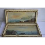 TWO FRAMED AND GLAZED WATERCOLOURS DEPICTING SEASCAPES SIGNED "M ALLEN", 58 x 28cm, together with