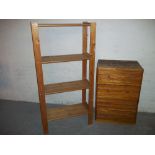 A VINTAGE CHEST OF FOUR DRAWERS AND PINE STORAGE SHELVES