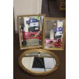 THREE ASSORTED GILT FRAMED MIRRORS