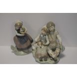 A LLADRO FIGURE GROUP together with a LLadro figurine