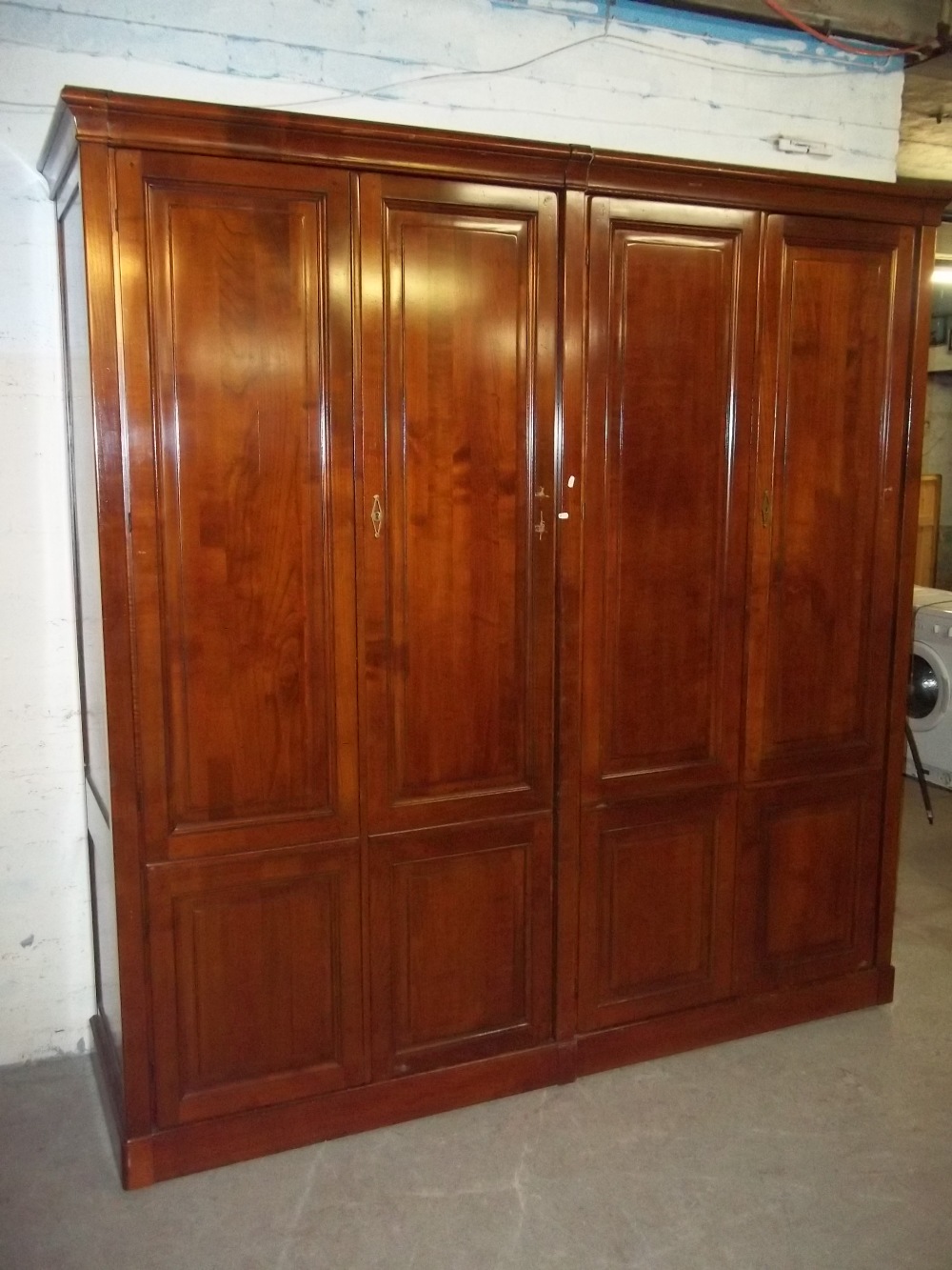 A PAIR OF CHERRYWOOD FULL LENGTH WARDROBES W 214 CM, H 223 CM, D 60 CM, one unit but can be split - Image 4 of 5