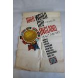 1966 WORLD CUP FINALS, ENGLAND JULY 11 TO 30 PAPER POSTER BY CARVOSSO, printed by McCorquodale & Co.