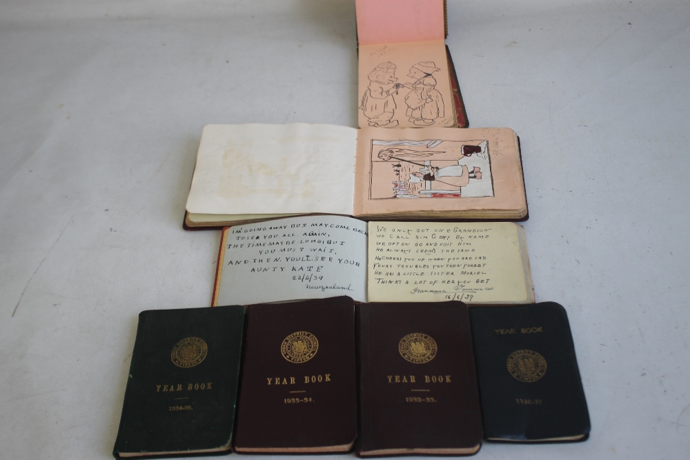 THREE ALBUMS OF QUOTES, AUTOGRAPHS AND DRAWINGS, together with 4 x year books from 1932-1936.