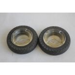 TWO VINTAGE GOOD YEAR TYRES ASHTRAYS, glass inserts in miniature tyres, D 14.5 cm (2)