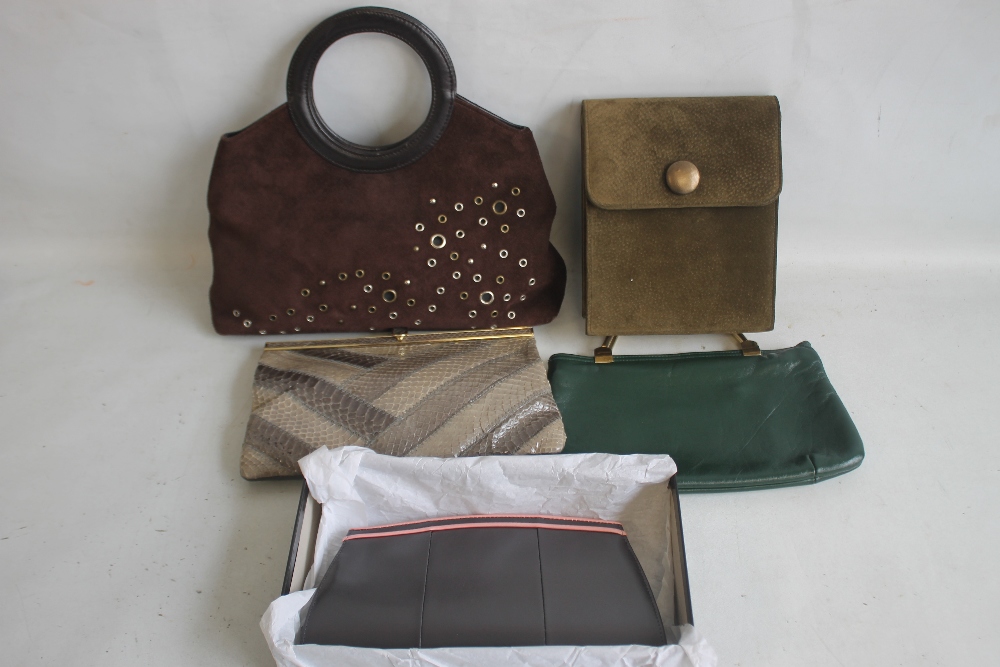 A JANE SHILTON SNAKESKIN CLUTCH BAG together with two other Jane Shilton bags, a boxed Jacques