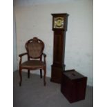 THREE ITEMS TO INCLUDE A MODERN GRANDMOTHER CLOCK AND AN ITALIAN ROCOCCO STYLE CHAIR ETC.