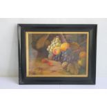 J. LEWIS STILL LIFE OIL PAINTING OF FRUIT, signed lower left, 39 x 50 cm including frame