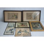 A QUANTITY OF PICTURES AND PRINTS to include an early 19th century Wheatley print, a pair of