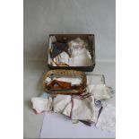 A BOX OF VINTAGE COLLARS, HANDKERCHIEFS, ETC.