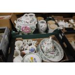 TWO TRAYS OF PORTMEIRION TEA & DINNERWARE to include a large tureen (trays not included)