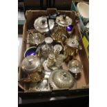 A TRAY OF METALWARE TO INCLUDE WHITE METAL (tray not included)