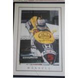 A LARGE FRAMED NIGEL MANSELL POSTER, 109 x 79.5 cm including frame,¦Condition Report:Glass in