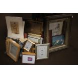 A QUANTITY OF PICTURES, PRINTS AND A GILT FRAME A/F