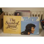 A BOX OF RECORDS TO INCLUDE BREAD, TOM JONES, JIMMY HELMS, JIMMY RUFFIN ETC.