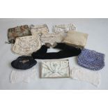 AN ASSORTMENT OF VINTAGE EVENING BAGS AND PURSES, to include bead examples (9) together with a