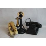 THREE PROP TELEPHONES to include candlestick, Trimphone and Bakelite