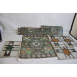SEVEN PIECES OF LEADED GLASS including clear, green, yellow and red 66 cm x 53 cm (1), 18 cm x 53 cm