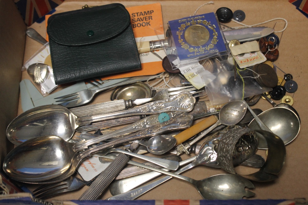 A QUANTITY OF WHITE METAL FLATWARE ETC