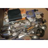 A QUANTITY OF WHITE METAL FLATWARE ETC