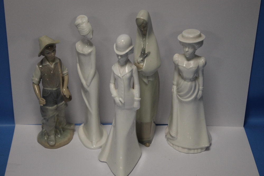 THREE SPODE FIGURINES TO INCLUDE CHRISTINA, EMMA AND EMILY TOGETHER WITH A LLADRO FIGURE OF A BOY