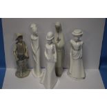 THREE SPODE FIGURINES TO INCLUDE CHRISTINA, EMMA AND EMILY TOGETHER WITH A LLADRO FIGURE OF A BOY