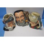 THREE ROYAL DOULTON CHARACTER JUGS to include The Poacher, Merlin and Don Quixote (3)