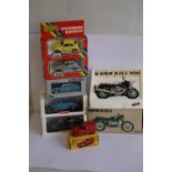 A POLISTIL BMW R75/5 together with two boxed Polistil VW CE55, two boxed Wiking VWs (blue and