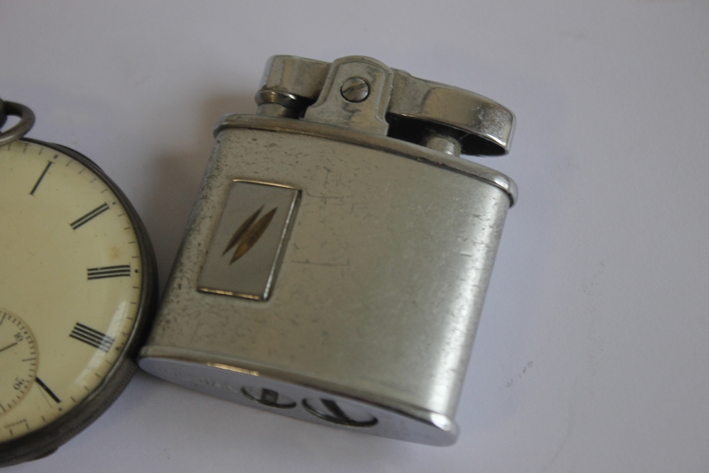 A HALLMARKED SILVER OPEN FACE POCKET WATCH, together with a Roamer Anfibio wrist watch, cigarette - Image 5 of 5