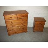 A PINE FIVE DRAWER CHEST AND A PINE THREE DRAWER CHEST