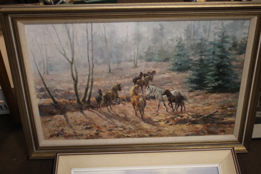 TWO FRAMED OILS DEPICTING HORSES, both signed "R.S.Welch - Image 2 of 3