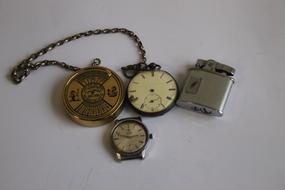 A HALLMARKED SILVER OPEN FACE POCKET WATCH, together with a Roamer Anfibio wrist watch, cigarette