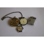 A HALLMARKED SILVER OPEN FACE POCKET WATCH, together with a Roamer Anfibio wrist watch, cigarette