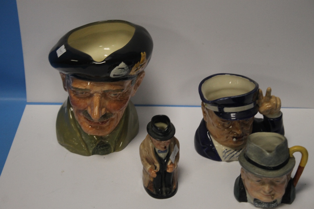 TWO ROYAL DOULTON CHARACTER JUGS to include Winston Churchill and Monty together with two other