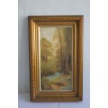 A FRAMED OIL ON CANVAS OF A WOODLAND SCENE SIGNED "W. FURMEDGE", 68 x 43 cm