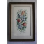 A LARGE FLORAL WATERCOLOUR, signed C A Cusson (?), 91 x 59 cm including frame