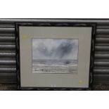 A FRAMED AND GLAZED SIGNED COASTAL SCENE WATERCOLOUR BY ROSALIE JORDAN - OVERALL SIZE 58CM X 63.5CM