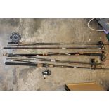 A SELECTION OF FISHING EQUIPMENT AND RODS, TO INCLUDE BROWNING, SHAKESPEARE, SHIMANO, TOGETHER WITH