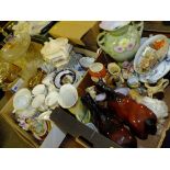 TWO TRAYS OF CERAMICS TO INCLUDE TEA WARE TOGETHER WITH A TRAY OF GLASSWARE