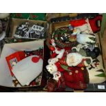 TWO TRAYS OF CHRISTMAS DECORATIONS AND NOVELTIES TO INCLUDE A LIGHT UP CHURCH YARD SCENE