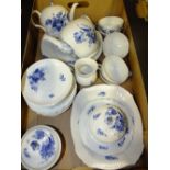 A TRAY OF ROYAL COPENHAGEN BLUE AND WHITE TEAWARE (LARGER TEAPOT HAS HOLE IN BASE)