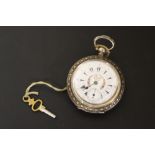 A TURKISH TYPE OPEN FACED MANUAL WIND POCKET WATCH